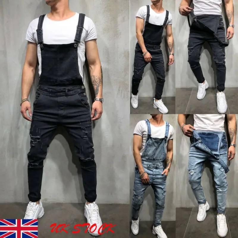 Комбинезон джинсовый мужской потертый Байкерский длинный лето размера плюс |