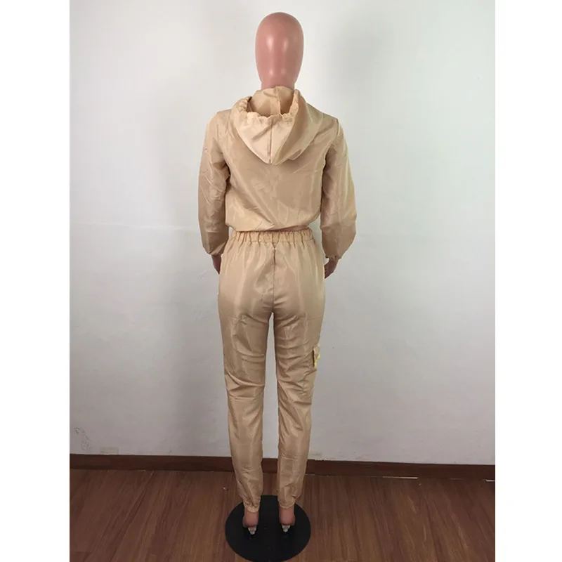 

Long Sleeve Two Piece Set 's Casual Sports Women Pullover Elastic Waist Hooded Full Length Polyester Ankle-length Regular