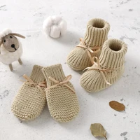 baby shoes gloves set knit toddler infant slip on bed shoes hand made newborn girl boy cute boot mitten fashion butterfly knot