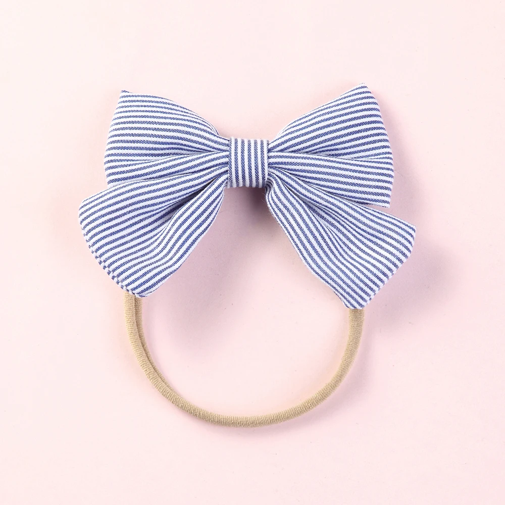 5 шт./лот хлопковые повязки ручной работы с бантиком полосатые эластичные