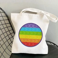 shopper rainbow anti stress poppin round printed kawai tote bag women harajuku shopper handbag shopping bag lady canvas bag