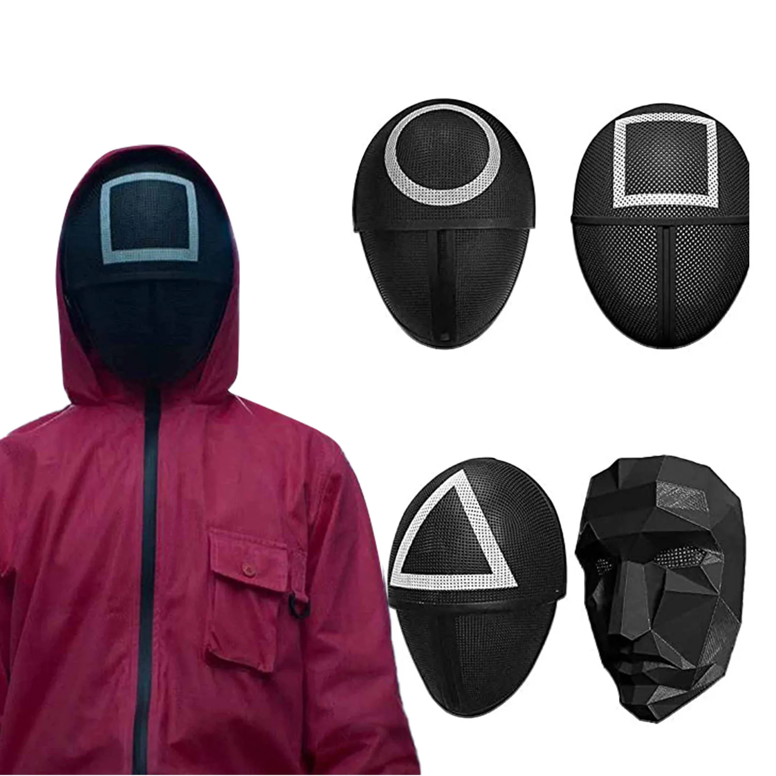 

Squid Game Cosplay Mask Square Circle Triangle Halloween Masks Red Jumpsuit Villain Mask Halloween Party Cosplay Round Six Mask