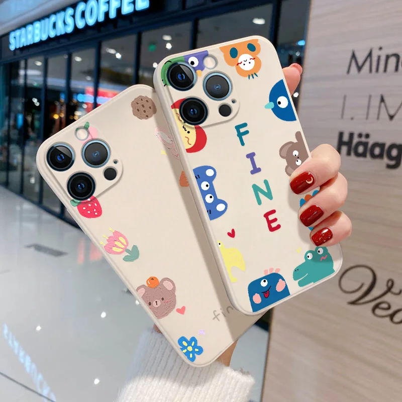

Cartoon Case for iPhone 11 13 Pro 12 Mini XR XS Max X Fundas iPhone 8 7 Plus 6S 6 SE 2020 Straight Edge Lens Protection Cover