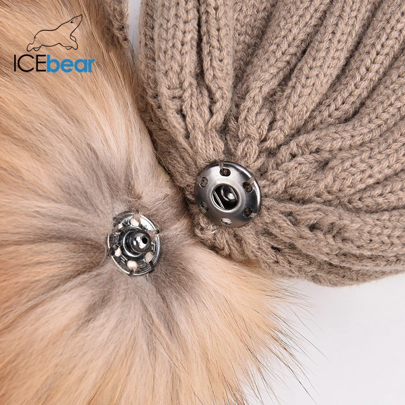 ICEbear женские шапки на осень и зиму с натуральным мехом лисы/енота, модные женские шапки с помпоном, E-MX18102Q