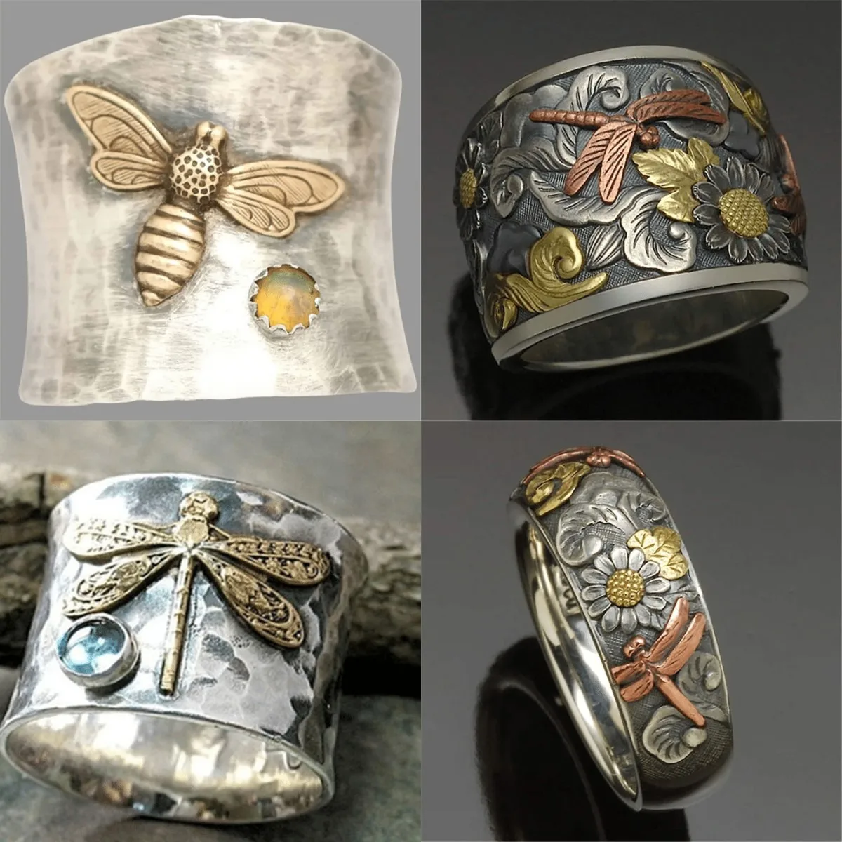

Vintage Dragonfly Chunky Rings for Women Large Aesthetic Luxury Crystal Wedding Rings Women's Jewelry Party Accessories Gift