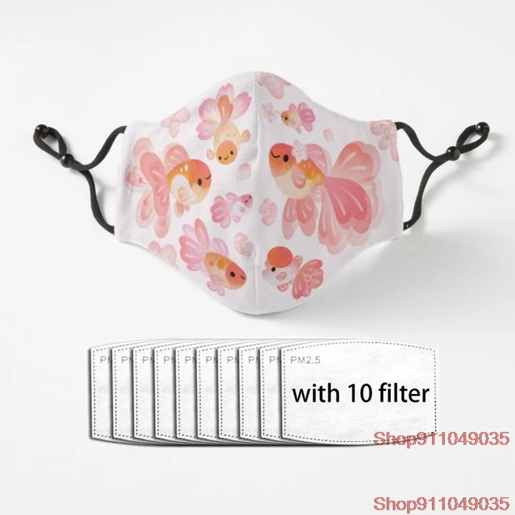 

Маска для лица с фильтрами для взрослых, модная Тканевая маска для лица с защитой от пыли, с изображением цветущей вишни и золотой рыбки 2