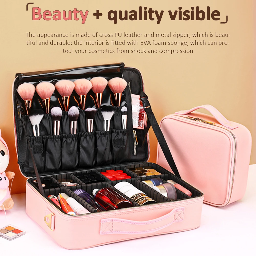 

Portable Makeup Organizer Waterproof Cosmetic Storage Bag Large Capacity Storage Travel Bag Zipper Divider Carrying Bag Dropship