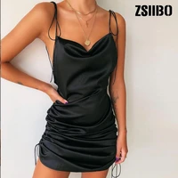 2020 summer pleated solid color irregular low waist sexy suspender short skirt nightclub dress womens dress