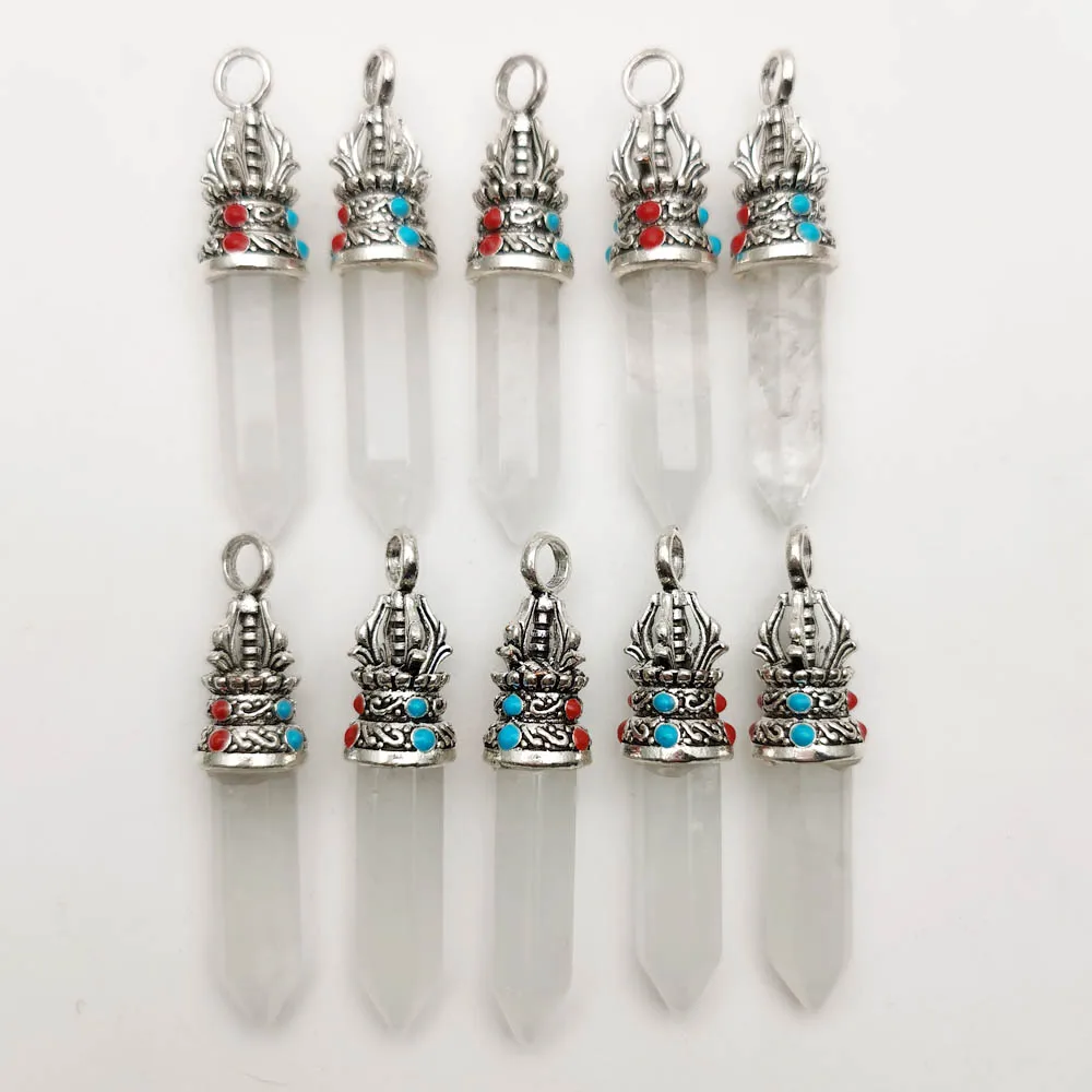 

Fashion good quality natural white crystal pillar charms Pendants Wholesale 24pcs/lot for jewelry marking free shipping