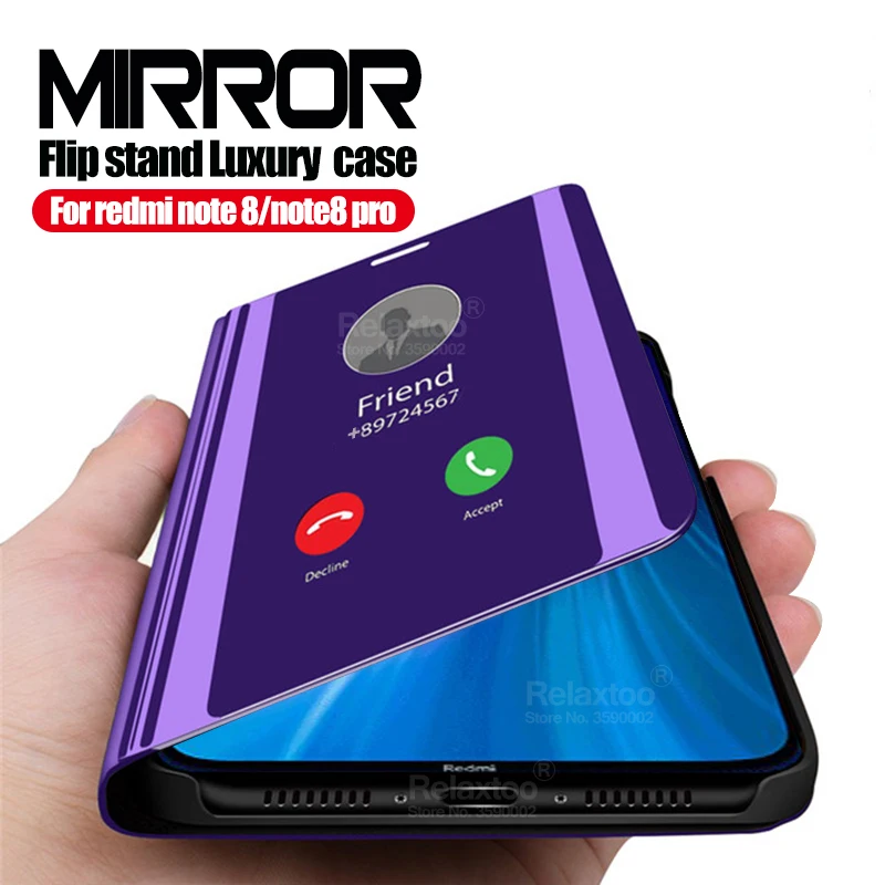 Зеркальный флип чехол Redmi Note 8 pro 8t с подставкой умный для xiaomi redmi note 7 на xaomi 7a fundas