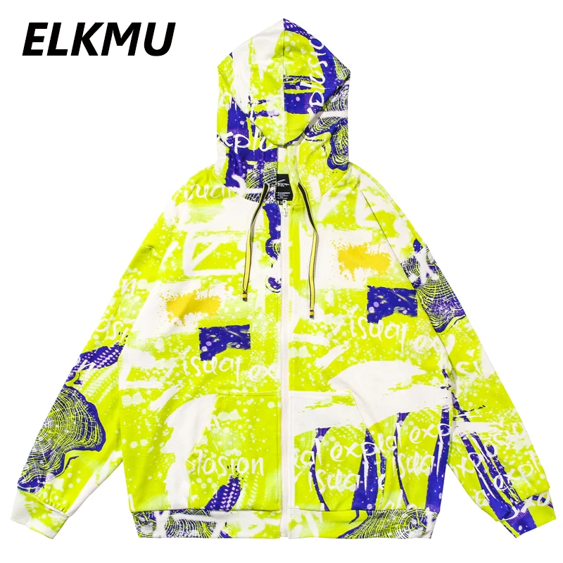 Толстовка ELKMU с капюшоном на молнии и принтом граффити куртки 2020 Harajuku хип хоп