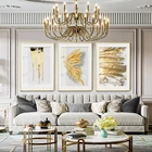 Постер с изображением золотых перьев, абстрактная живопись в золотых блоках, современное настенное художественное изображение для гостиной, матросское украшение