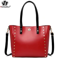fashion ladies rivet handbag luxury brand leather top handle bags women shoulder bag large tote bags for women bolsa feminina