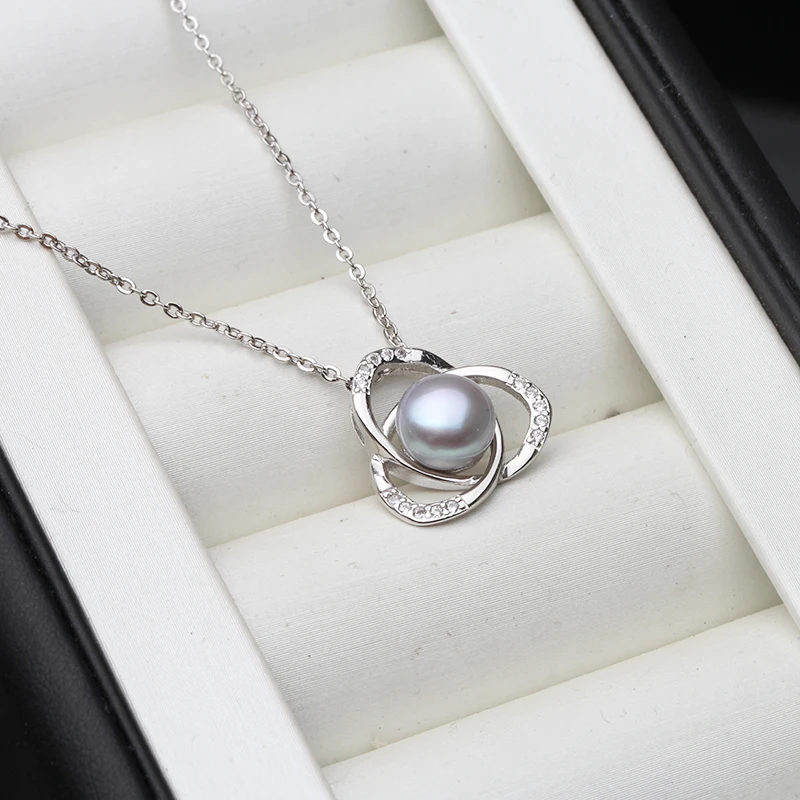 Женское ожерелье с подвеской из натурального черного жемчуга кулон серебра 925