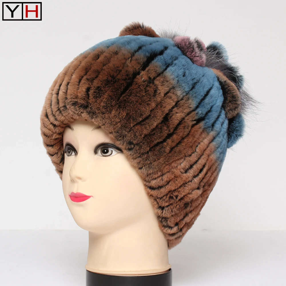 Русская женская Зимняя Шапка-бини из натурального меха кролика Рекс шапка для