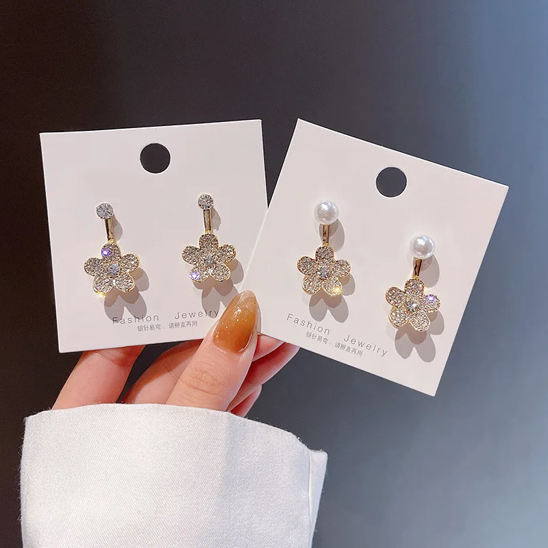 

S925 Silvers Needle 2021 New Flower Dangle Earrings with Diamonds Shining Wholesale Woman Jewellery for Women Hanging