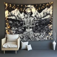 skull meditation tapestry wall hanging hippie night sky landscape room decor witchcraft wall art cat tapestry mandala cloth yoga