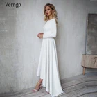 Винтажное атласное свадебное платье Verngo с длинным рукавом, 2022, короткие, спереди, длинные, сзади, бохо, пляжные свадебные платья, женское платье трапециевидной формы для вечерние