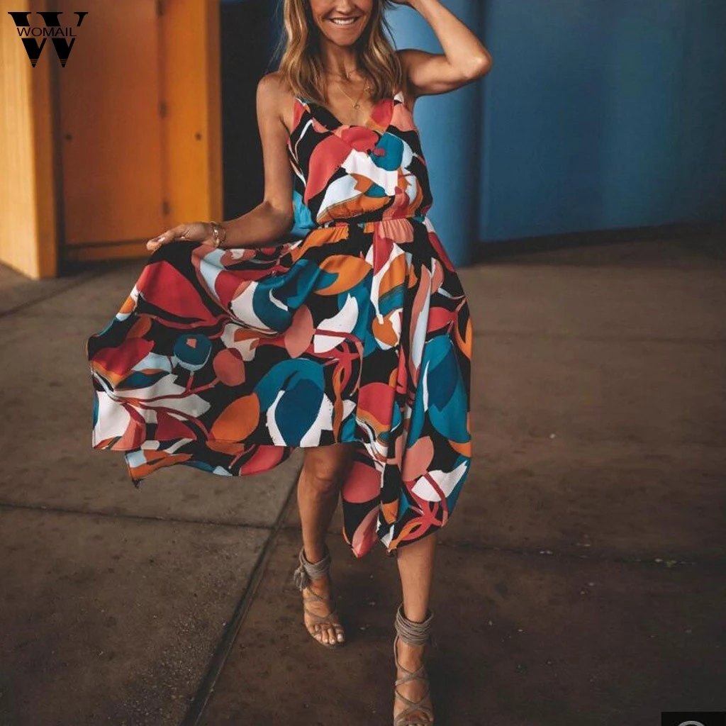 Womail Fashion Повседневные платья Для женщин лоскутное короткий рукав пляжное платье
