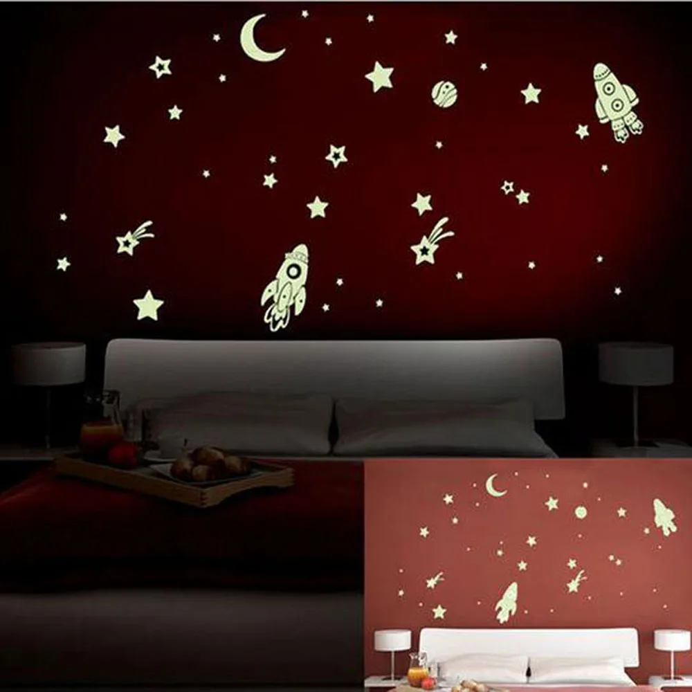 1set DIY Luminous Star Sticker Moon Rocket Kids Wall Glow In The Dark Space Stars Planet Stickers Home Decoration | Дом и сад