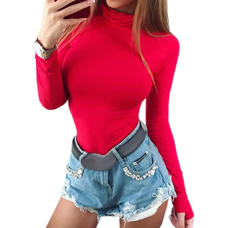 Сексуальный женский осенний Топ бодикон, боди Feminino Mujer, обтягивающий однотонный клубный эластичный красный комбинезон, зимний комбинезон с длинным рукавом - Цвет: Red