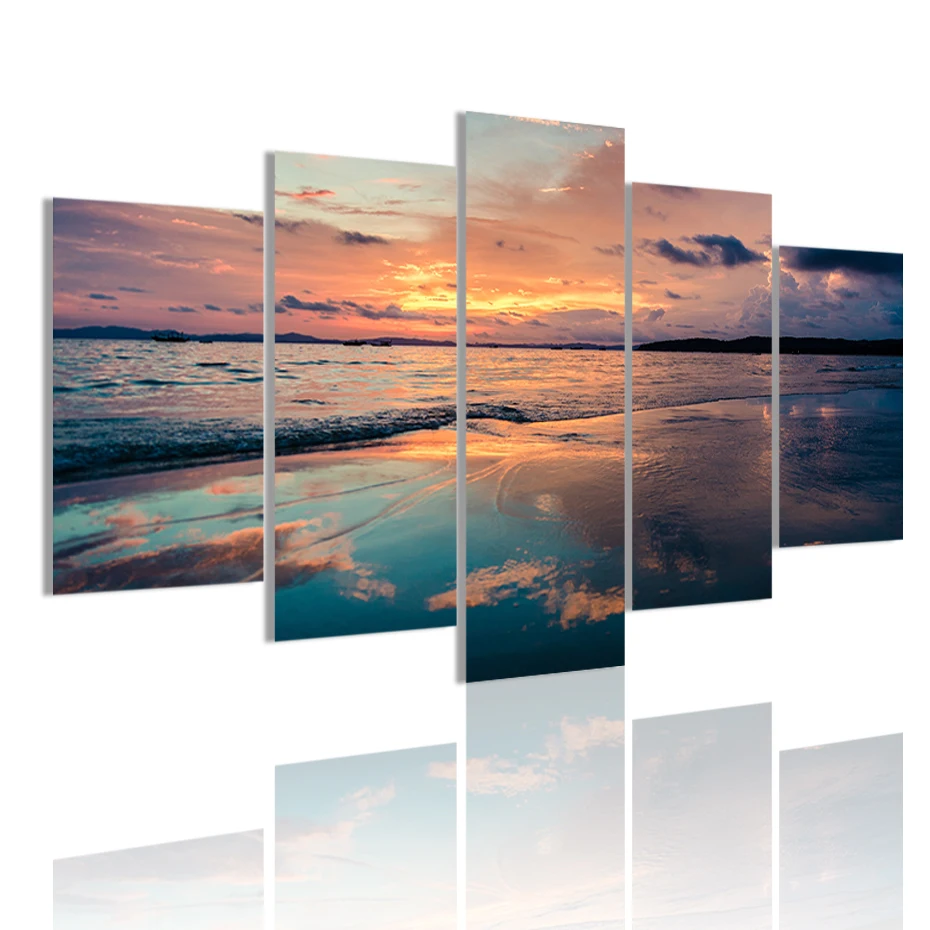 

Seashore and Clouds Scenery Natural 5 Panels Canvas Painting Poster Wall Art Print Picture Living Room Interior Home Decor Frame