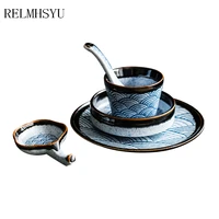 2pc relmhsyu japanese style ceramic soup spoon 4 5inch rice bowl round food dish plate household tableware hotel set