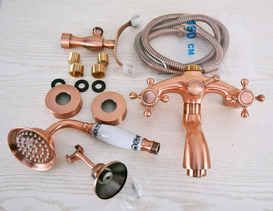 Современная античная красная медь ванная комната кран настенный смеситель