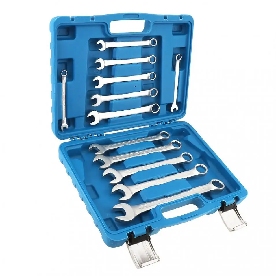 

12pcs/set Combination Wrench Set 8mm-22mm Opening Plum 45# Steel Fine Polishing Combination Spanner Set with Plastic Box