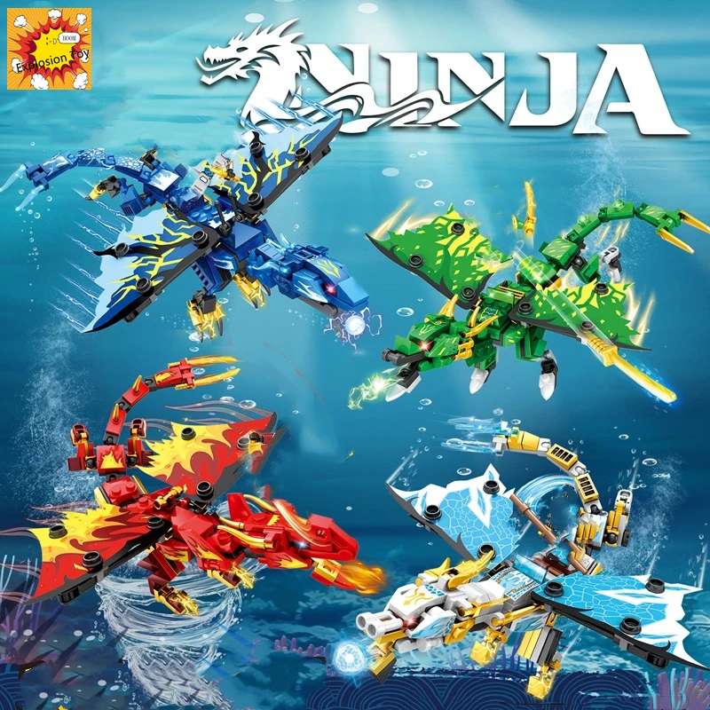 4 Ninja Sea Ocean Dragons Knight Swordsman Model KAI JAY ZANE Figures Building Blocks Kids Toys Bricks Gift for Children Boys