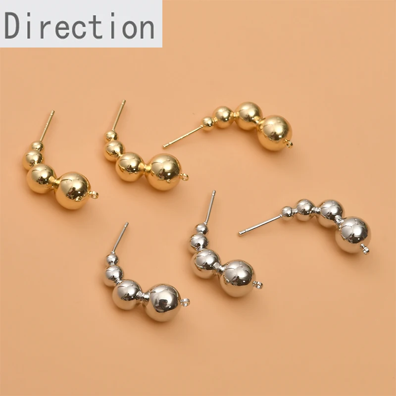 

Copper-plated 14K real gold color-preserving wild simple round bead earrings diy hand-made jewelry accessories materials
