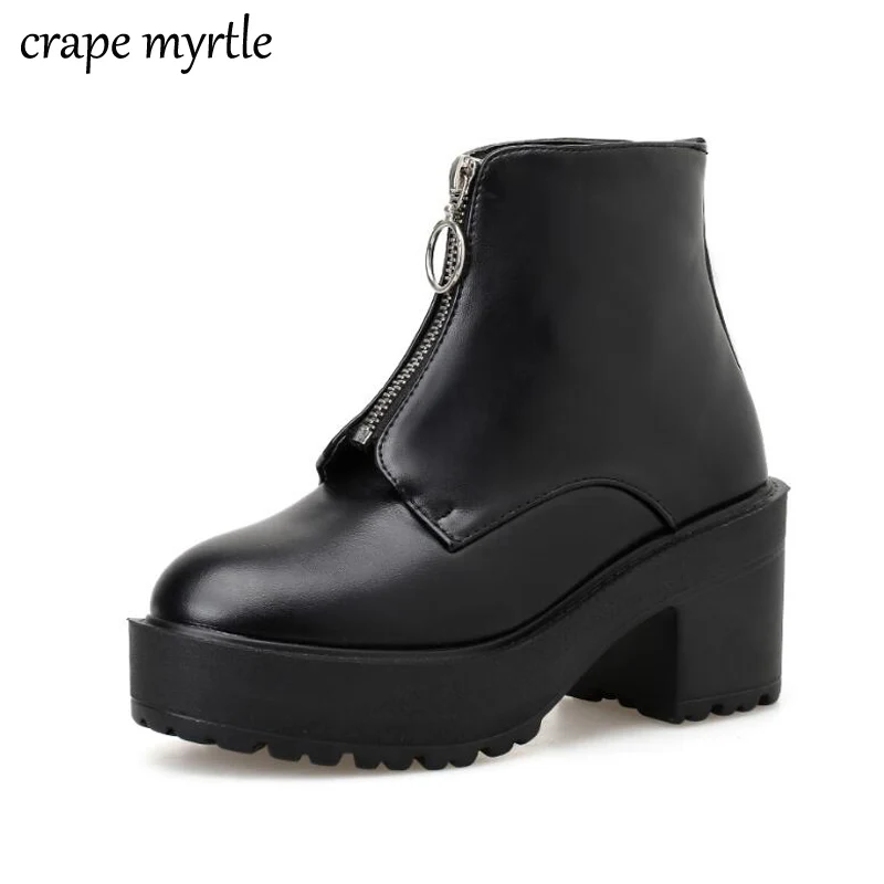 Осенние ботинки Сезон осень зима Женские на платформе Модные Черные ботильоны