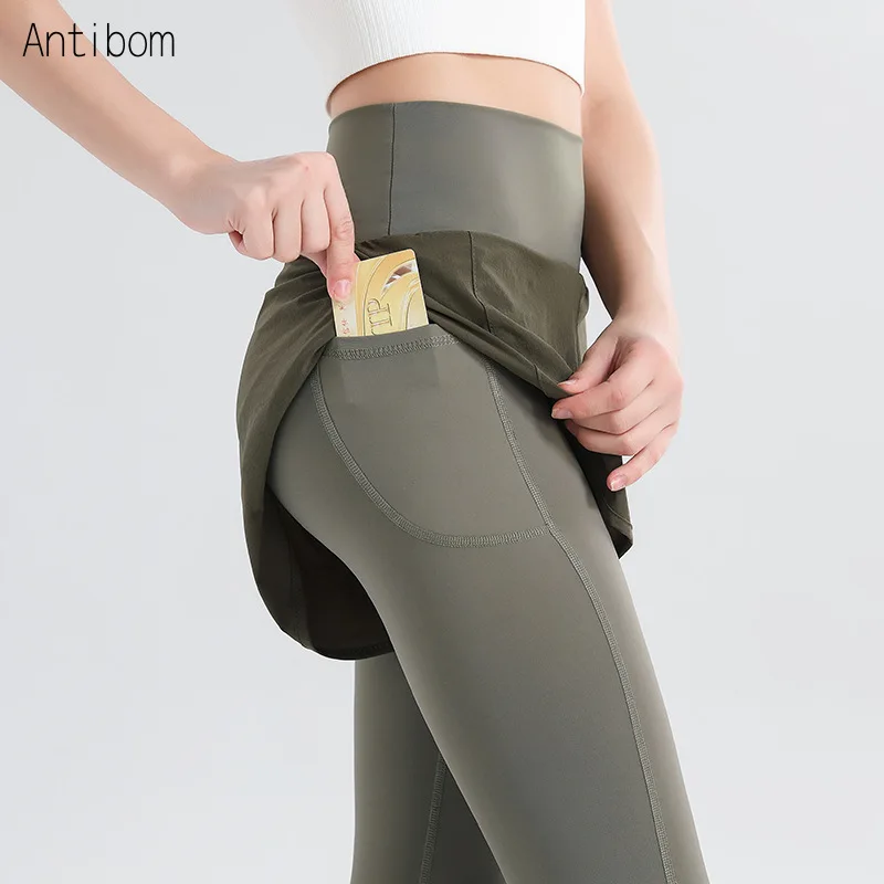

Antibom Women Yoga Pants with Pocket High Waist Solid Sports Leggings Athletic Long Tights Fitness Gym Running Workout