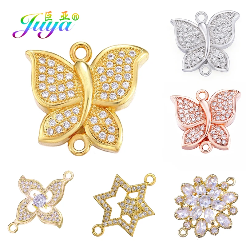 Juya DIY Ювелирные компоненты поставки кубического циркония Дракон Цветок Хамса Разъем аксессуары для женщин серьги браслет Изготовление
