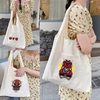 womens shopper shopping bags female canvas commuter vest bag cotton cloth monster series grocery handbags eco tote school bag
