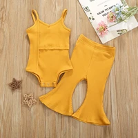 toddler kids baby girls clothes sets solid ribbed straps vestsflared pants infant outfits girls summer clothes 1 2 3 4 5 years