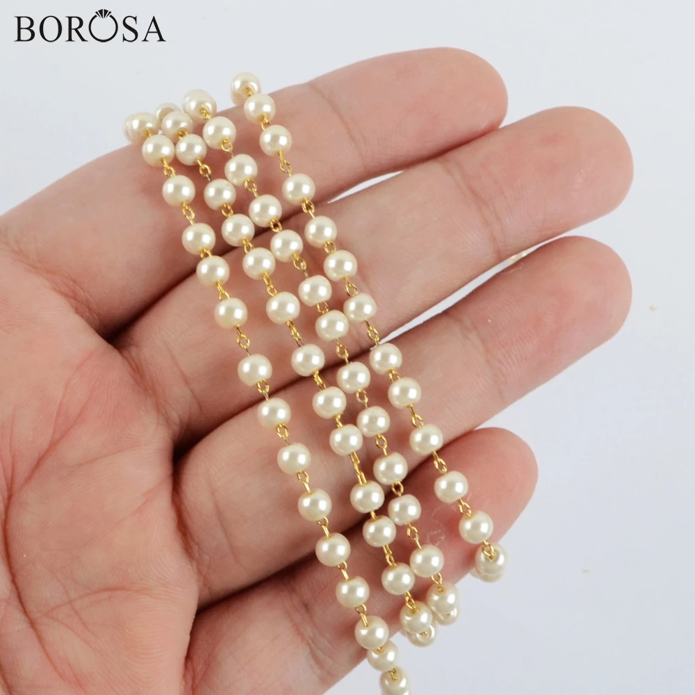 BOROSA 4mm Pearl Necklace Bead Chains in Gold Chain for Jewelry Making Chain Necklace Women Stone Beads Chains Accessories JT267