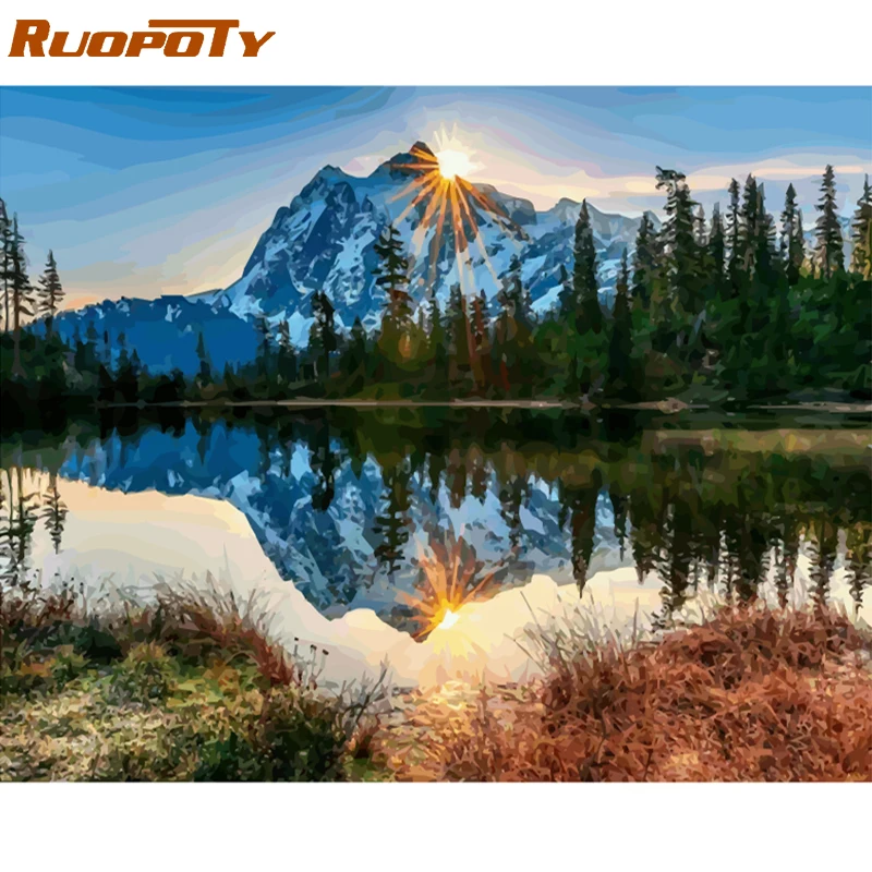 RUOPOTY рамка Снежная гора DIY картина по номерам набор современный дом Настенная