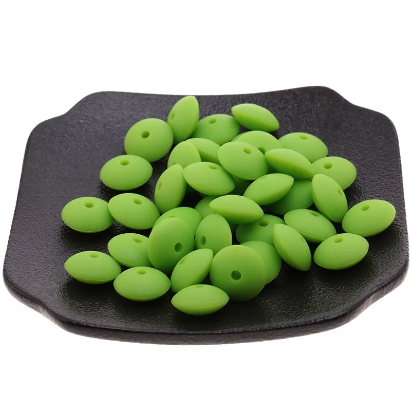 Mordedor plano de silicona para beb&eacute;, cuentas de lentejas sin BPA, collar de dentici&oacute;n para reci&eacute;n nacido, joyer&iacute;a artesanal, juguetes de enfermer&iacute;a encantadores, 100 piezas, 12mm x 6mm-4
