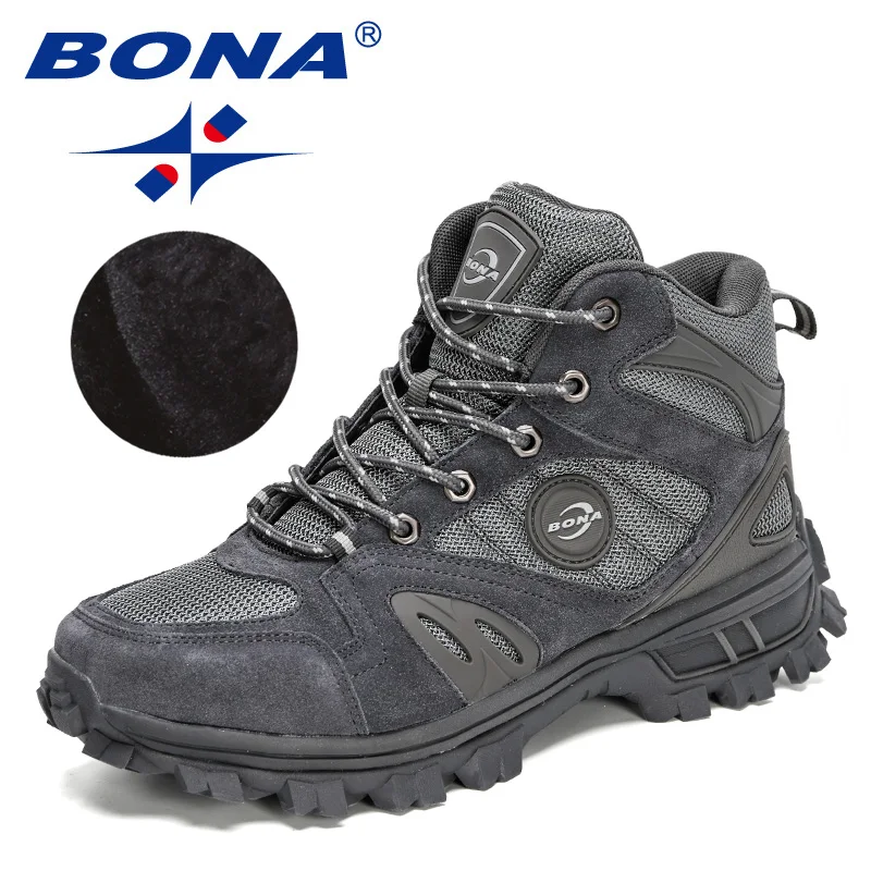 BONA 2022 New Designers Classic Pro-Mountain Ankle Hiking Boots For Men Outdoor Sports Trekking Shoes Man Plush Warm Snow Boots