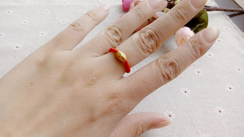 

Red Rope Couple Lucky Beads Sterling Silver 18K Yellow Gold Ring Men and Women Natal Year RIng Jewelry Accessories