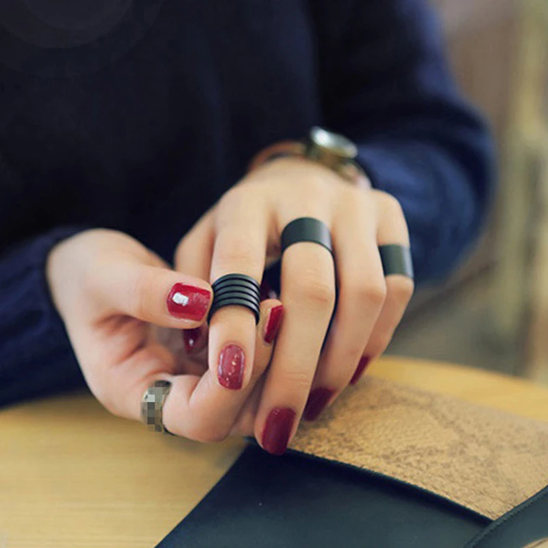 3 шт./компл. новейший модный женский комплект колец черный цвет стек простые на