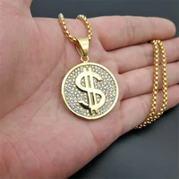us dollar money pendant necklaces luxury gold color stainless steel iced out cz necklace men women hip hop jewelry long chain