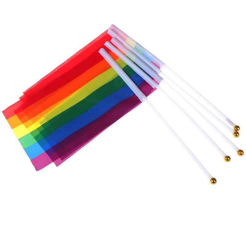 Ручной Радужный Флаг для гомосексуалистов парад пластиковый флаг из полиэстера