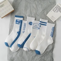 european and american street blue letter socks autumn cotton trend simple sports white crew socks student basketball man socks