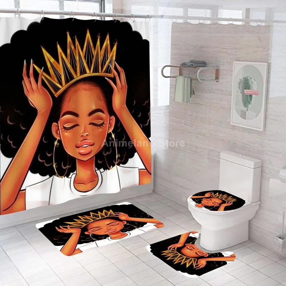 African Girls Shower Curtains Sexy Woman Bathroom Curtain Bath Sets Toilet Cover Mat Non-Slip Washroom Rug Set Modern 180x180cm | Дом и сад