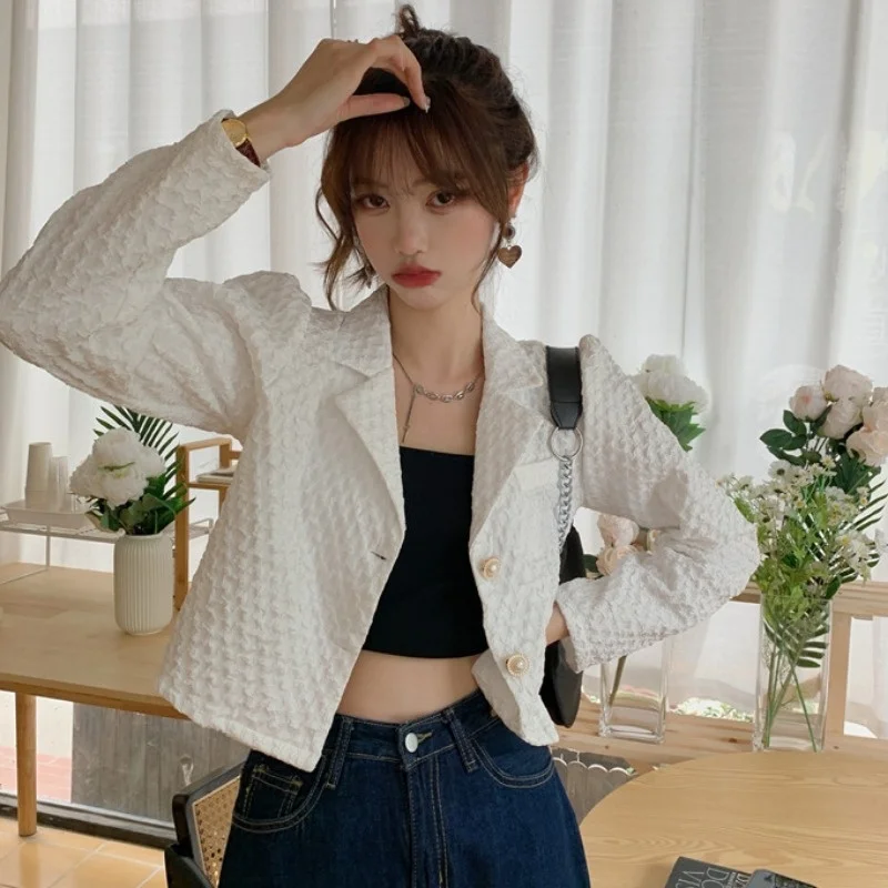 Осенний Женский Элегантный Приталенный короткий пиджак с длинным рукавом