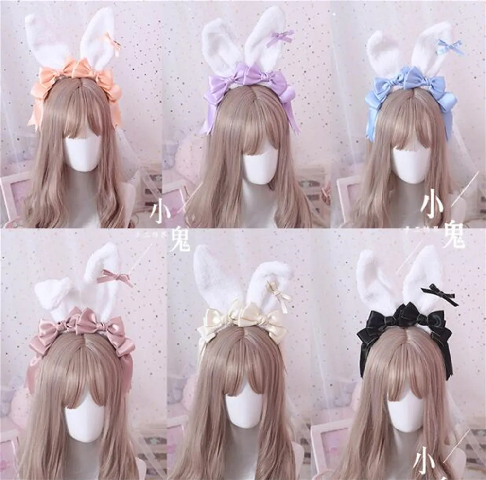 Милый японский Kawaii большой бант плюшевый кролик с ушами KC головной убор повязка
