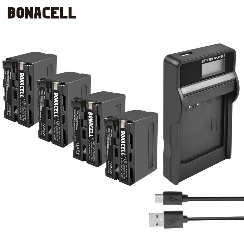 Bonacell 7,2 V 8700 мА/ч, NP-F960 NP-F970 NP F960 F970 F950 Батарея+ ЖК-дисплей Зарядное устройство для sony PLM-100 CCD-TRV35 MVC-FD91 MC1500C L50 - Цвет: 4XBattery Charger