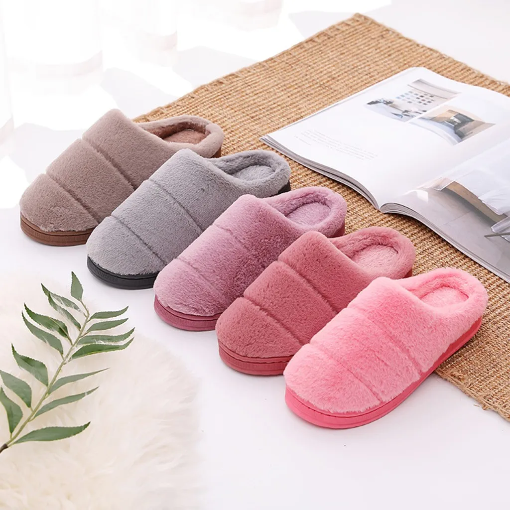 Теплые тапочки для мужчин и женщин Нескользящие домашние из флока обувь